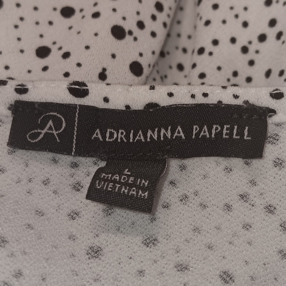 Adrianna Papell Blouse XL Woman’s Size L White Black Polka Dot Short Sleeve - Picture 4 of 6